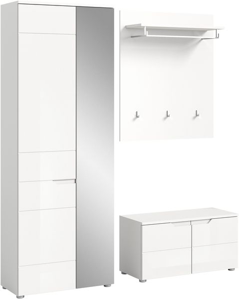 xonox. home Garderobe Solero X7WA9G02 Garderobenkombination Garderobenmöbel in Weiß Nachbildung und weiß Hochglanz tiefzieh, ca. B/H/T: 163 x 193 x 37 cm