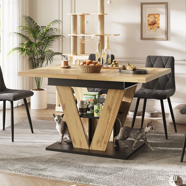 Ausziehbarer Esstisch 110-140 cm Holzoptik Schwarz platzsparend Küchentisch für 4-6 Personen