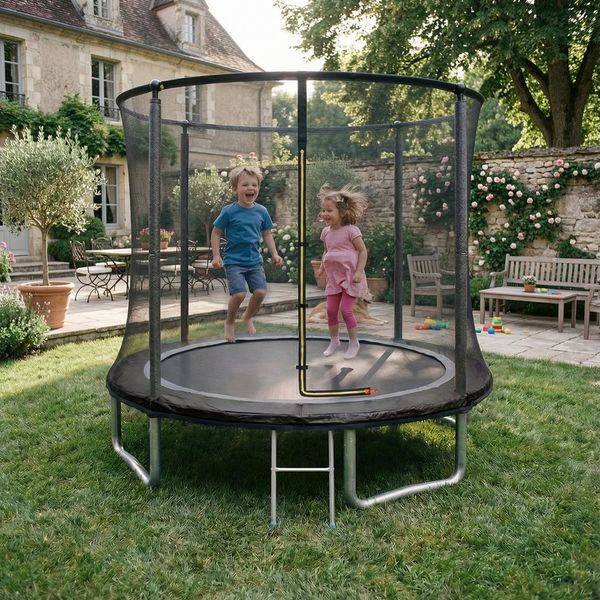 GUNJI Gartentrampolin 183/222/290/360 cm Kindertrampolin für den Garten, Ø 183 cm, (Ausgestattet mit Sicherheitsnetz, Trampolin und Leiter, Tragkraft 150 kg)