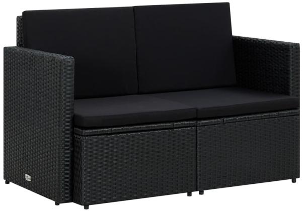 vidaXL 2-Sitzer-Gartensofa mit Auflagen Schwarz Poly Rattan 45784