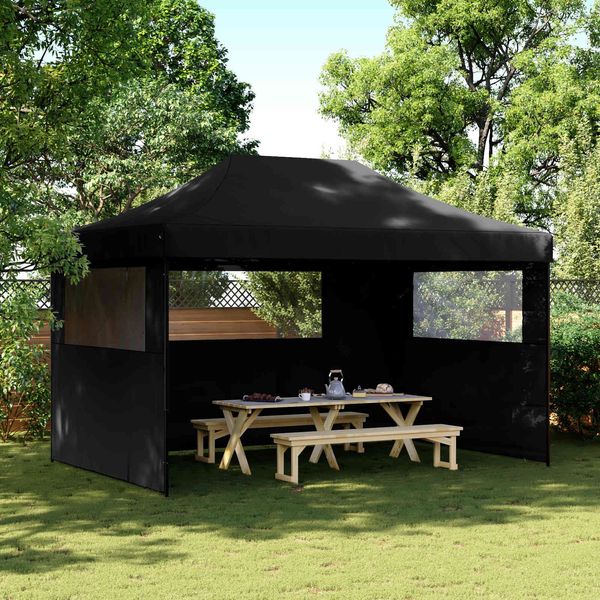 vidaXL Pop-Up Partyzelt, faltbar, Stahl / PE, Schwarz, mit 3 Seitenteilen, 315 x 440 x 292 cm