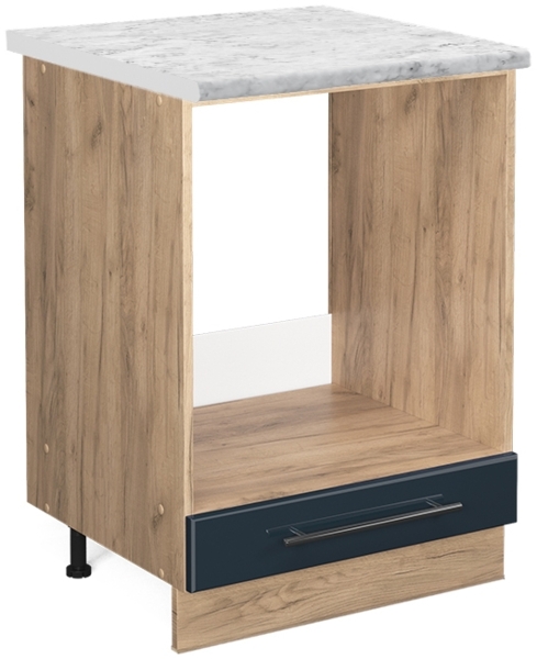 Herdumbauschrank Fame-Line Dunkelblau Hochglanz 60 cm , AP Marmor Vicco