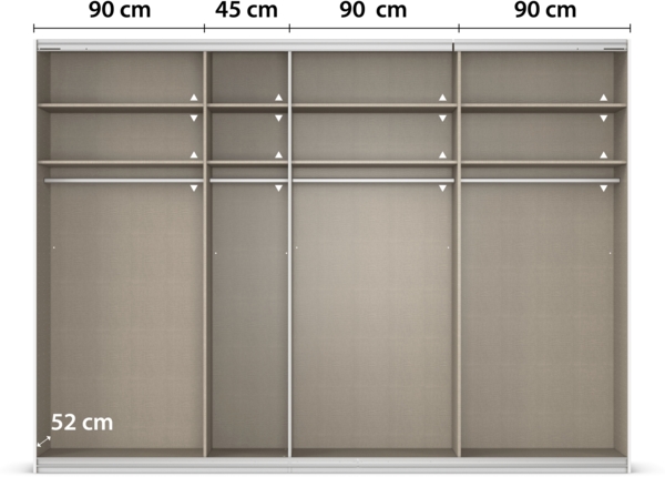 rauch Quadra, Kleiderschrank, Schiebetürenschrank, 3-türig, mit 4 Kleiderstangen und 8 Einlegeböden, Farbe Grau metallic/Eiche Artisan, BxHxT 315x229x62cm Bild 6