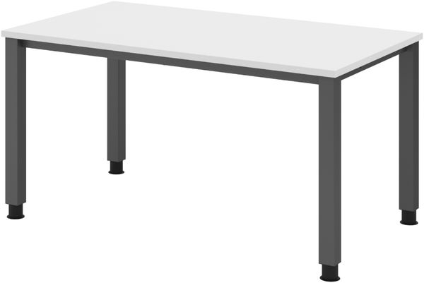 bümö manuell höhenverstellbarer Schreibtisch 140x80 cm in weiß, Metall-Gestell: Graphit - PC Tisch höhenverstellbar & belastbar bis 140 kg, Büro- und Computertisch, QS-14-W-G
