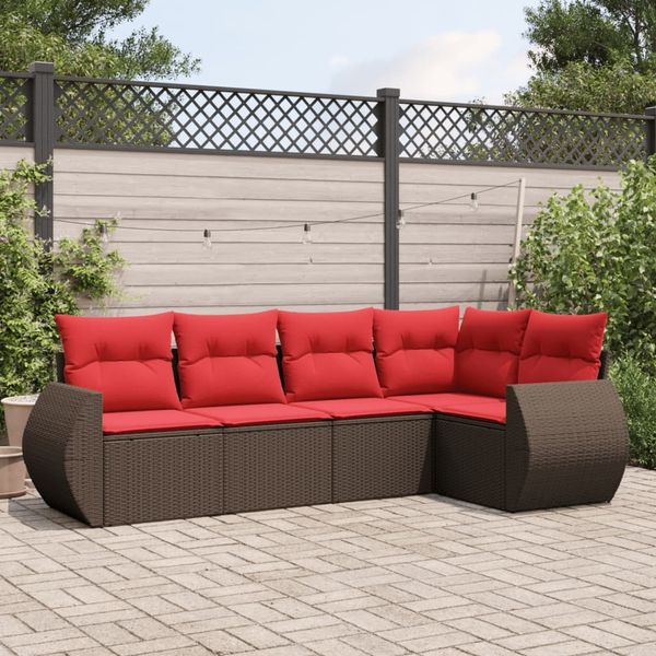 vidaXL 5-teiliges Gartensofa-Set mit Kissen, braun, Polyrattan 3221333