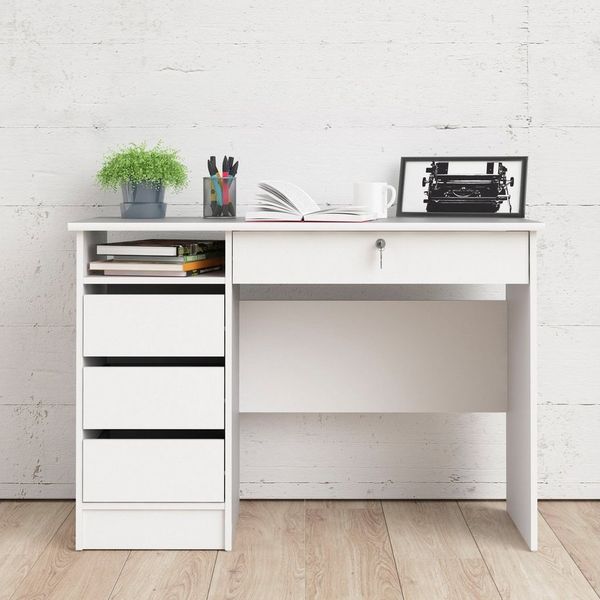 Home affaire Schreibtisch Plus, Computertisch, mit 3 Schubkästen, 1 Schublade mit Schloss, 1 Einlegeboden, modern, minimalistisch, staurum, B: 109,3 x H: 75,6 cm