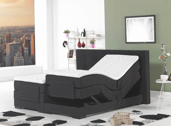 Boxspringbett Venedig. elektrisch verstellbar. 180x200cm. Textilbezug weiss. Härtegrad 2x H5