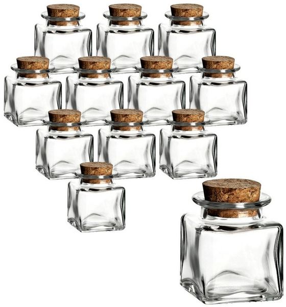 gouveo Vorratsglas Gewürzgläser 50 ml eckig mit Korken - Mini Korkengläser mit Korken, (12-tlg)