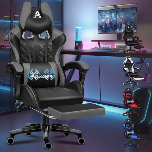 ALFORDSON Gaming-Stuhl mit Fußstütze und Lordosenstütze, ergonomisches