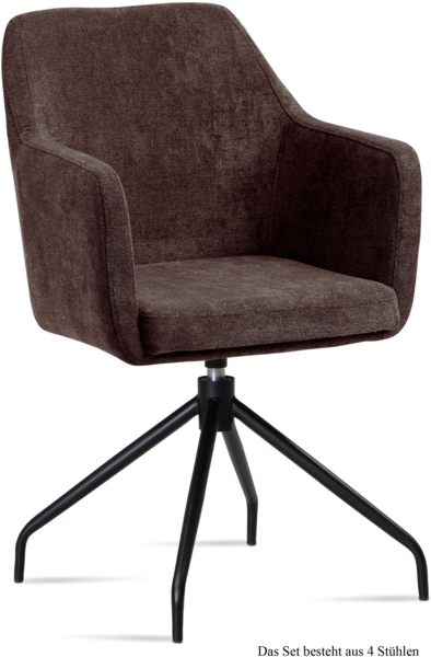 Armlehnstuhl drehbar (4er-Set) Donnie 57x87x60 Schwarz/Braun