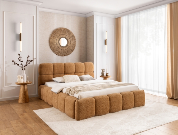 MEBLINI Polsterbett 120x200 mit Lattenrost mit Matratze - SALERNO - Fuchsrot Boucle - Bubble Bett - Cloud Bett - Marshmallow Bed - Kopfteil Bett mit Stauraum