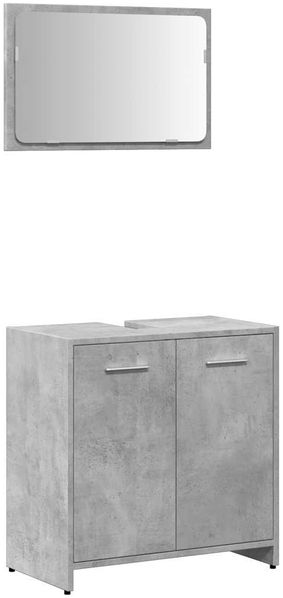 Waschbeckenunterschrank, Badezimmerschrank mit Spiegel Betongrau Holzwerkstoff