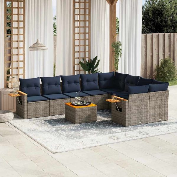vidaXL 10-tlg. Garten-Sofagarnitur mit Kissen Grau Poly Rattan 3227153