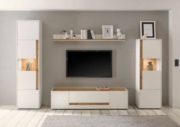 Home affaire Wohnwand City/Giron, moderne Anbauwand, Komplettset in vielen Farben verfügbar, (Set, 4-St), enthält zwei Vitrinen, ein Lowboard & ein Wandboard