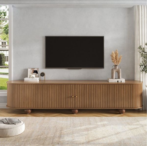 Celya TV-Schrank RundungenTV Lowboard mit Schiebetüren (Retro TV Möbel, Wohnzimmermöbel, mit Kugelfüße) Geeignet für Wohnzimmer