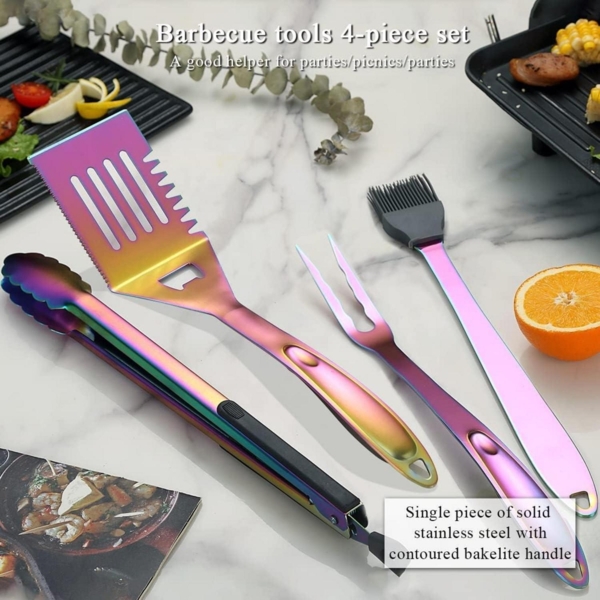 LuxusKollektion Grillzubehör-Set, 4-teilig, Titan-Edelstahl, Regenbogen Bild 3