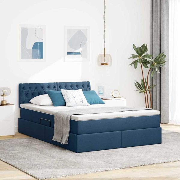 vidaXL Aufbewahrungsbett mit Matratze Blau 140 x 200 cm Holzwerkstoff 3370580