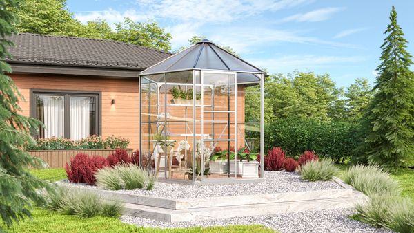 Vitavia Gewächshaus-Pavillon "Juno 4500" inkl. Stahlfundament, aluminium eloxiert, 4,5 m²,3 mm ESG, 6 mm HKP