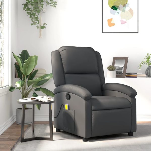vidaXL Massagesessel Grau Echtleder 371796