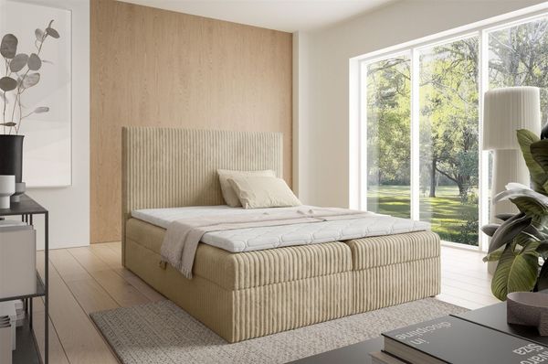 Boxspringbett Schlafzimmerbett ARNAU 180x200cm Stoff Tilia Beige
