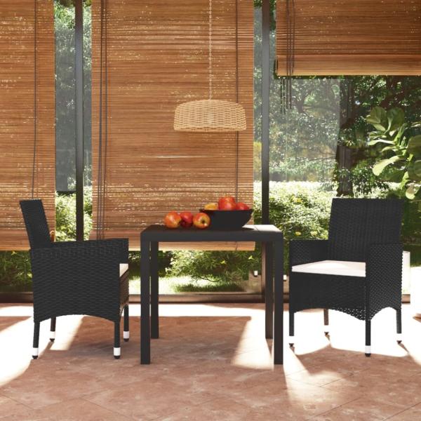 vidaXL 3-tlg. Garten-Essgruppe mit Kissen Poly Rattan Schwarz 3095009