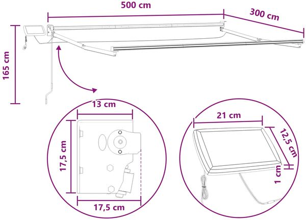 vidaXL Manuelle Gelenkarmmarkise mit LEDs Taupe 3426359 Bild 10