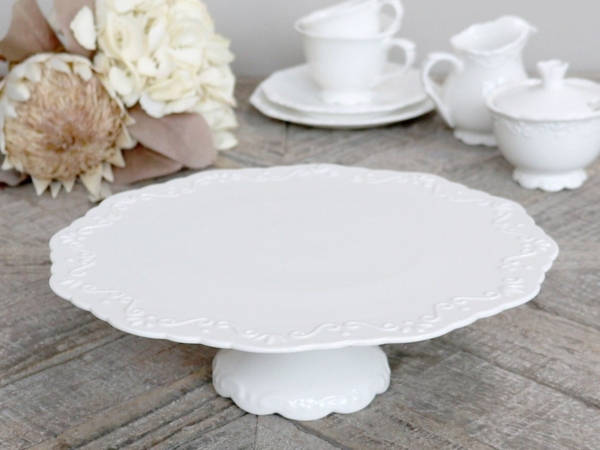 Tortenplatte Kuchenplatte weiß mit Fuß Shabby Chic Antique 63138 11