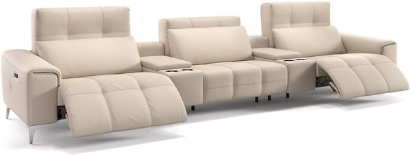 Sofanella SALENTO Ledercouch Kino Kinocouch Dreisitzer in Creme XXL: 394 Breite x 100 Tiefe