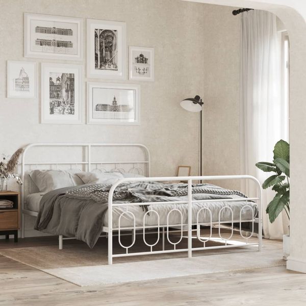 vidaXL Bettgestell mit Kopf- und Fußteil Metall Weiß 135x190 cm 377183