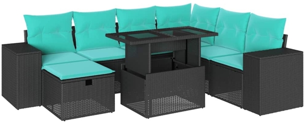 vidaXL 8-teiliges Gartensofa-Set mit Kissen, schwarzes Polyrattan 3275317