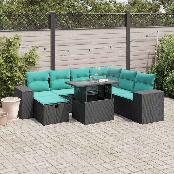 vidaXL 8-teiliges Gartensofa-Set mit Kissen, schwarzes Polyrattan 3275317