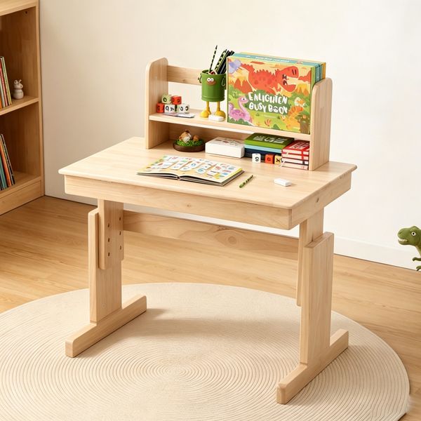 Merax Kindertisch, Höhenverstellbarer Massivholz-Multifunktionsschreibtisch für Kinder, klappbare Tischplatte, Buchstütze, Sicherheitszertifiziert, für Kinder ab 6 Jahren