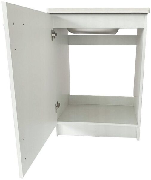 STAMAR Spülenschrank Küchenschrank 60cm Weiß Slim Deante Spüle Armatur Beige Flex Siphon Standschrank 50cm Tiefe Elastische Armatur Montagefertig Komplett Set