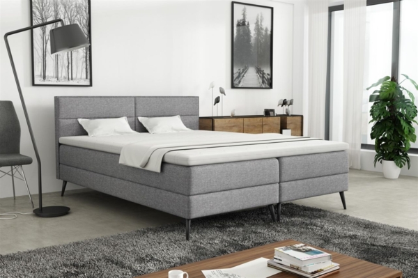 Boxspringbett Schlafzimmerbett CORDOBA 160x200cm Stoff Lux Hellgrau
