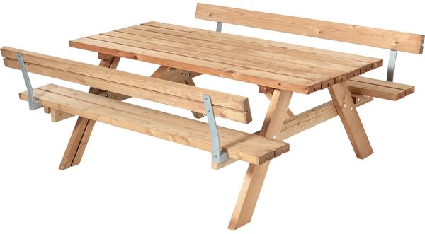 Plus Picknicktisch ThermoWood 179 x 177 x 71 cm goldbraun mit 2 Rückenlehnen