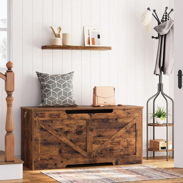 Hoobro Sitztruhe (Truhenbank aus Holz 100×40×50,5 cm, Sitzbank mit Stauraum), Spielzeugtruhe & Aufbewahrungsbox