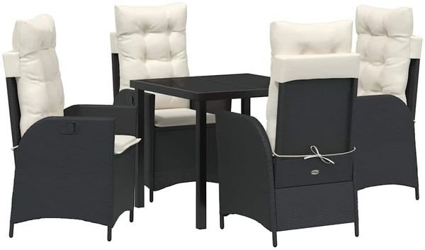 vidaXL Garten Essgruppe mit Kissen 5 pcs Schwarz Poly-Rattan 3380478