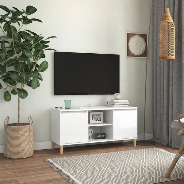 vidaXL TV-Schrank mit Massivholz-Beinen Hochglanz-Weiß 103,5x35x50 cm 805965