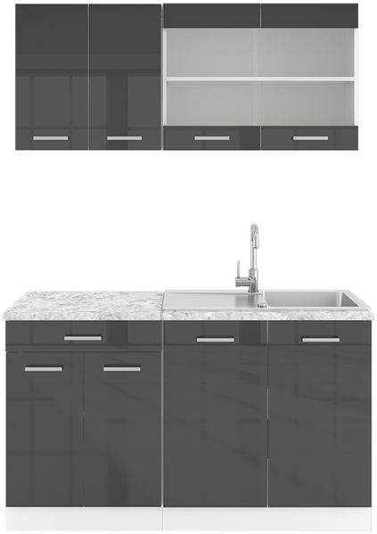 Singleküche R-Line Anthrazit Hochglanz/Weiß 140 cm , AP Marmor Vicco