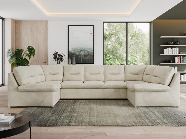 U-förmige Ecksofa, Bigsofa mit schlaffunktion, Wohnlandschaft XXL - MORBIDO U - Beige Velours