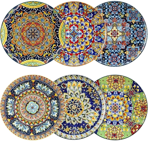 Boho Speiseteller 6er Set Porzellan Flachteller Frühstücksteller 27,2 cm