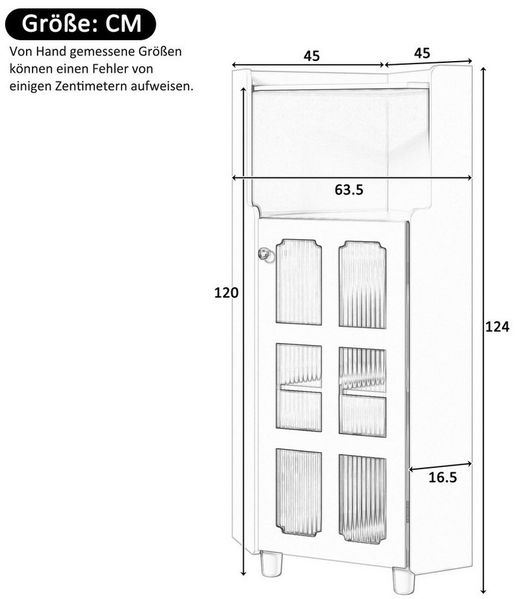 Celya Vitrine Eck-Schrank mit Lackoberfläche & LED-Beleuchtung (63.5*124 cm, Schwarz, für Wohnzimmer, Bücherregal, Badezimmer) Moderne Eck-Kommode mit App-Steuerung