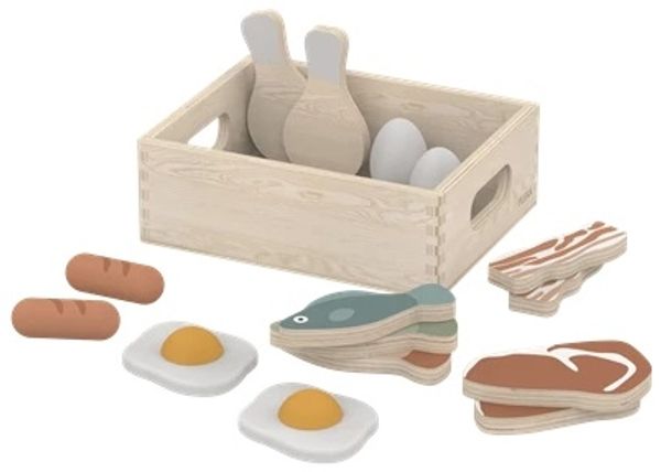 Flexa Fisch and Fleisch Holzspielzeug-Set in Holzbox, Birke