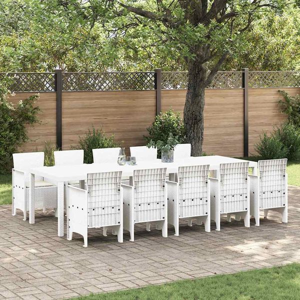 vidaXL Garten Essgruppe mit Kissen 11 pcs Weiß Poly-Rattan und Stahl 3378766