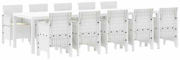 vidaXL Garten Essgruppe mit Kissen 11 pcs Weiß Poly-Rattan und Stahl 3378766