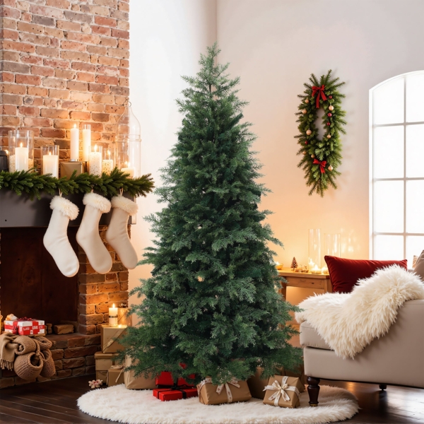 180cm Künstlicher Weihnachtsbaum mit Metallständer. Dichte Zweige, Künstlicher Tannenbaum Naturgetreu, Grün