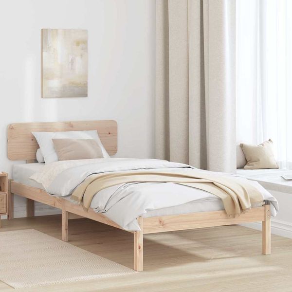 vidaXL Bettrahmen mit Kopfteil Natur 90 x 200 cm Massives Kiefernholz 872122