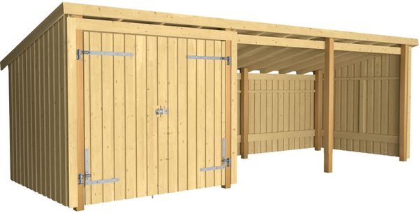 Plus Gartenhaus Nordic Multi 619 x 208 cm natur mit Doppeltür, offen
