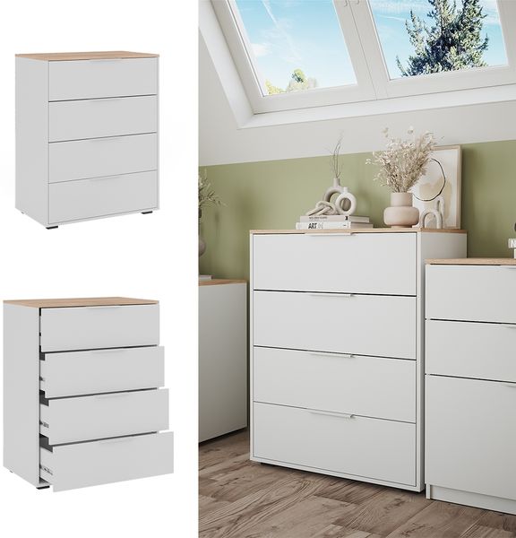 Kommode Betti Weiß/Sonoma 30 x 83.6 cm mit 4x Schublade Vicco Bild 2