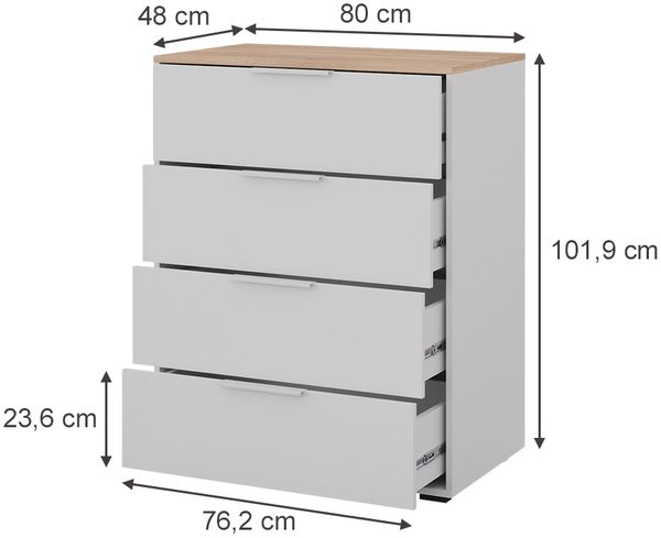 Kommode Betti Weiß/Sonoma 30 x 83.6 cm mit 4x Schublade Vicco Bild 3